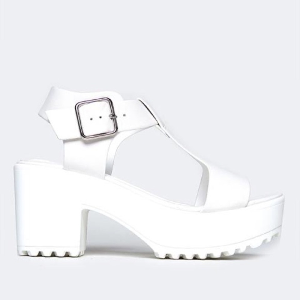 J. Adams Platform Sandal T-Strap White Size 10